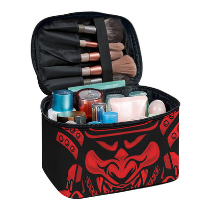 Red Samurai Mask Print Travel Makeup Bag