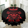 Red Samurai Mask Print Waterproof Round Tablecloth