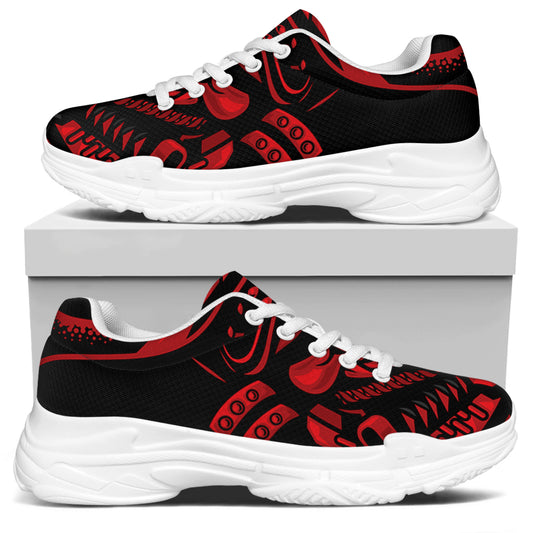 Red Samurai Mask Print White Chunky Shoes