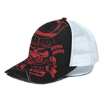 Red Samurai Mask Print White Mesh Trucker Cap