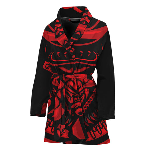 Red Samurai Mask Print Women's Bathrobe