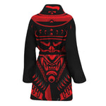 Red Samurai Mask Print Women's Bathrobe