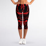 Red Samurai Mask Print Women's Capri Leggings