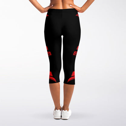 Red Samurai Mask Print Women's Capri Leggings