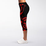 Red Samurai Mask Print Women's Capri Leggings