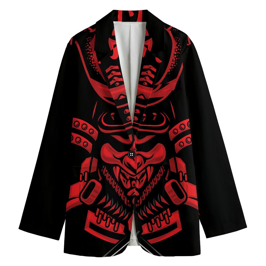 Red Samurai Mask Print Women's Cotton Blazer