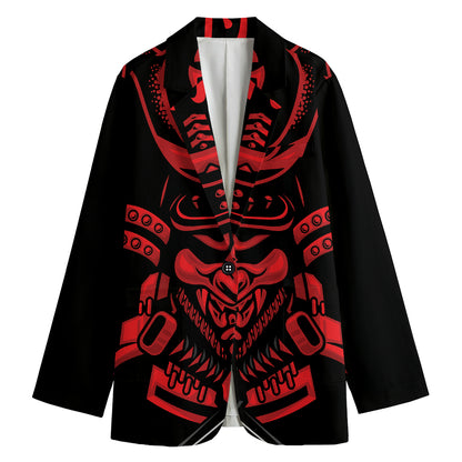 Red Samurai Mask Print Women's Cotton Blazer