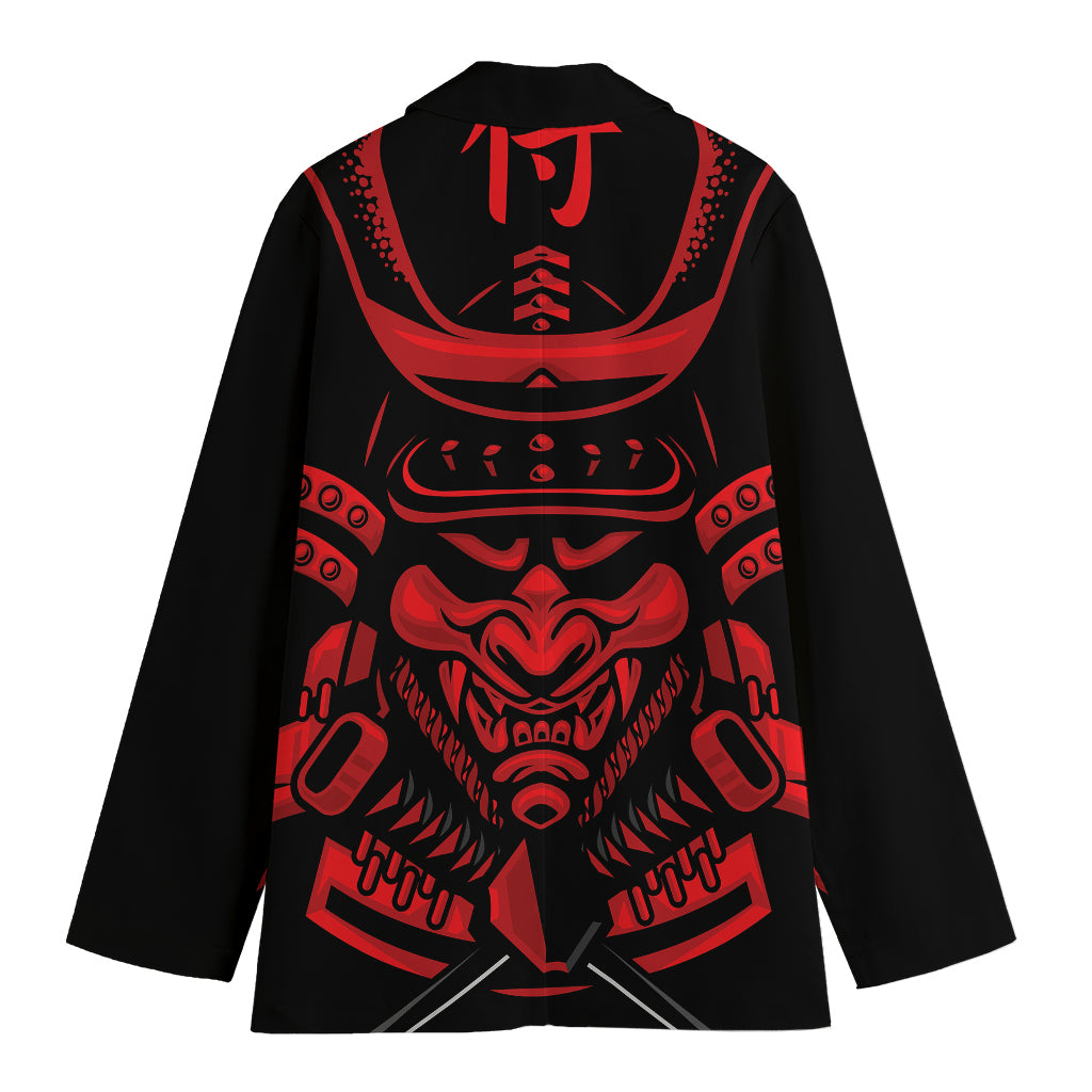 Red Samurai Mask Print Women's Cotton Blazer