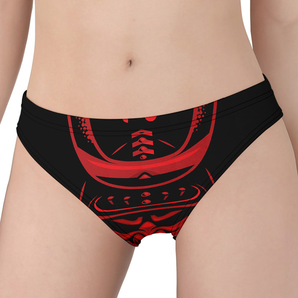 Red Samurai Mask Print Women's Panties