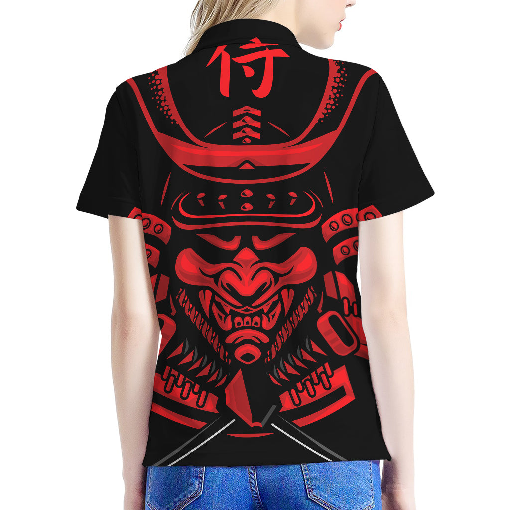 Red Samurai Mask Print Women's Polo Shirt