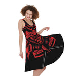 Red Samurai Mask Print Women's Sleeveless Dress