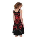 Red Samurai Mask Print Women's Sleeveless Dress