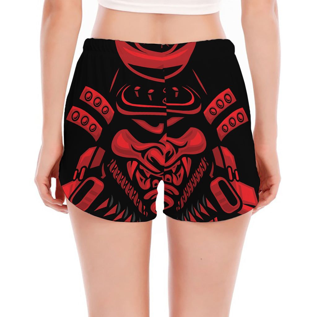 Red Samurai Mask Print Women's Split Running Shorts