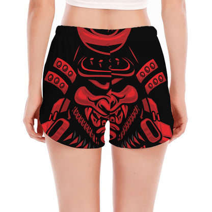 Red Samurai Mask Print Women's Split Running Shorts