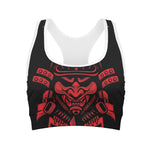 Red Samurai Mask Print Women's Sports Bra