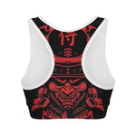 Red Samurai Mask Print Women's Sports Bra