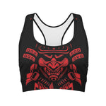 Red Samurai Mask Print Women's Sports Bra