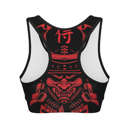 Red Samurai Mask Print Women's Sports Bra