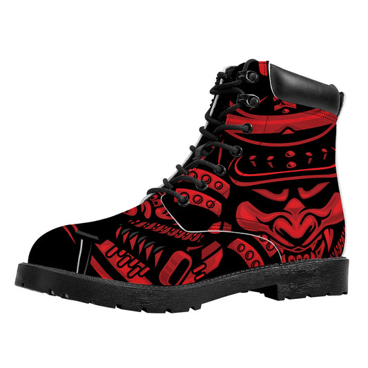 Red Samurai Mask Print Work Boots