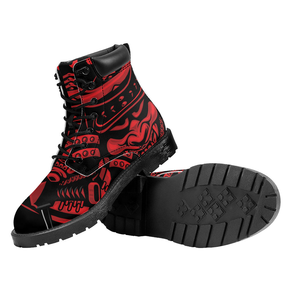 Red Samurai Mask Print Work Boots