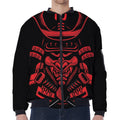 Red Samurai Mask Print Zip Sleeve Bomber Jacket