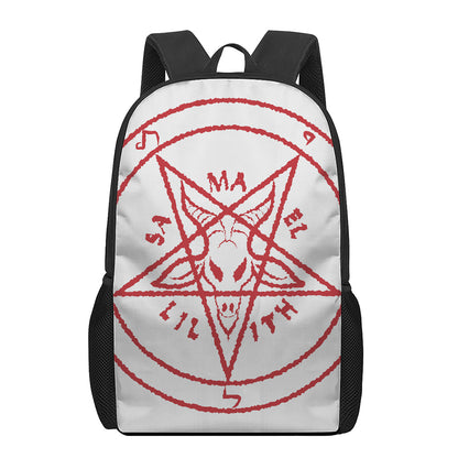 Red Satanic Pentagram Symbol Print 17 Inch Backpack