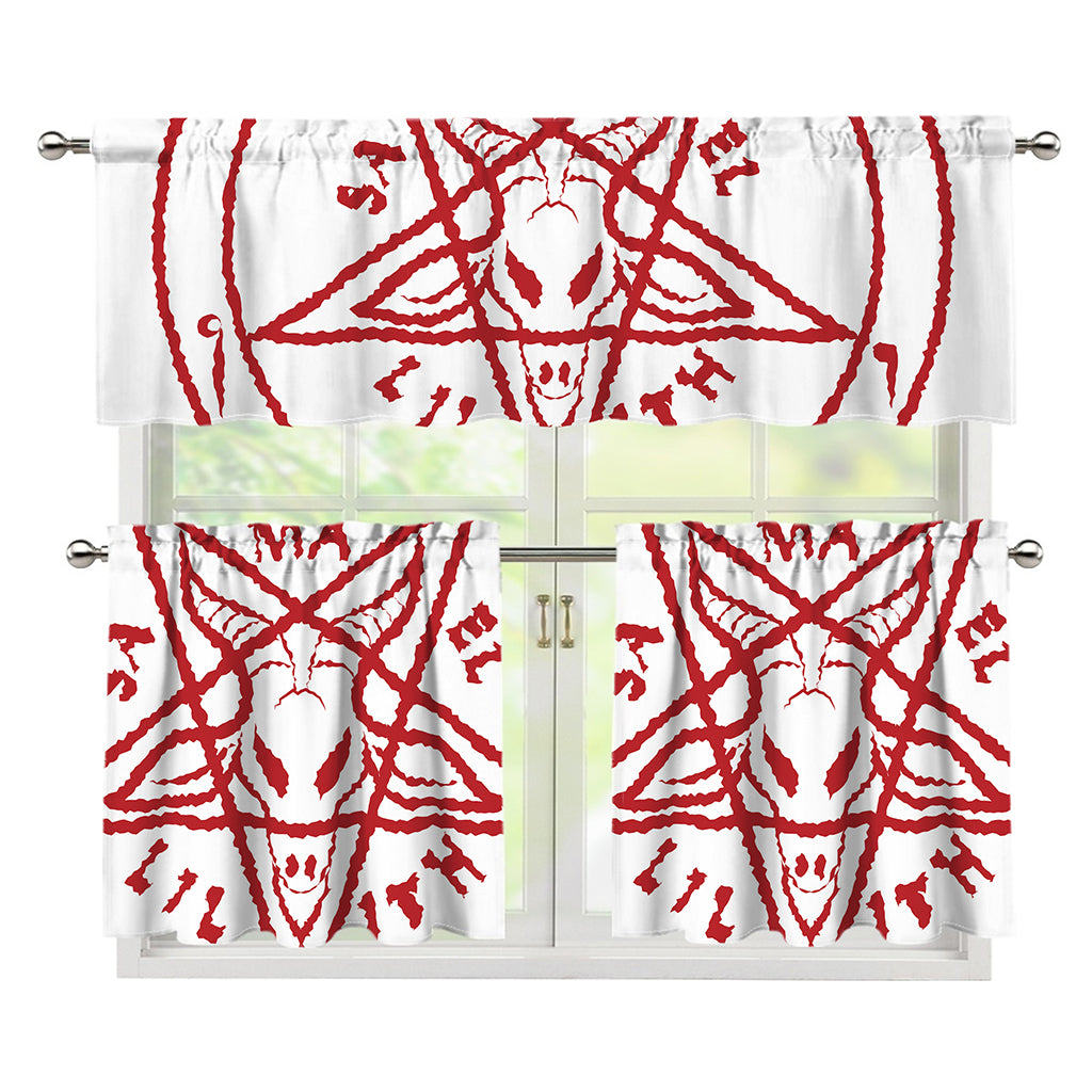 Red Satanic Pentagram Symbol Print 3 Piece Kitchen Curtains