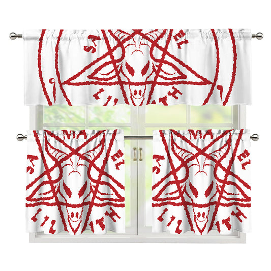 Red Satanic Pentagram Symbol Print 3 Piece Kitchen Curtains
