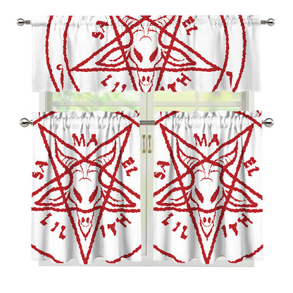 Red Satanic Pentagram Symbol Print 3 Piece Kitchen Curtains