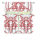 Red Satanic Pentagram Symbol Print 3 Piece Kitchen Curtains