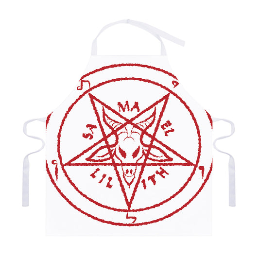 Red Satanic Pentagram Symbol Print Adjustable Apron