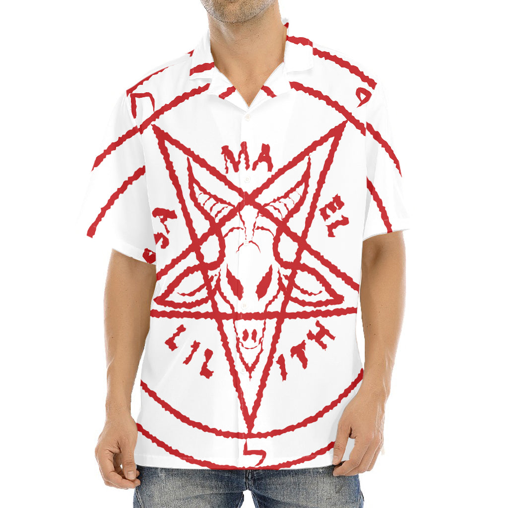 Red Satanic Pentagram Symbol Print Aloha Shirt
