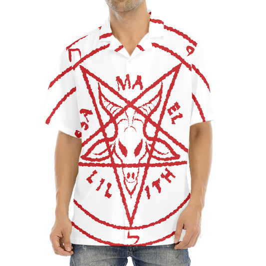 Red Satanic Pentagram Symbol Print Aloha Shirt