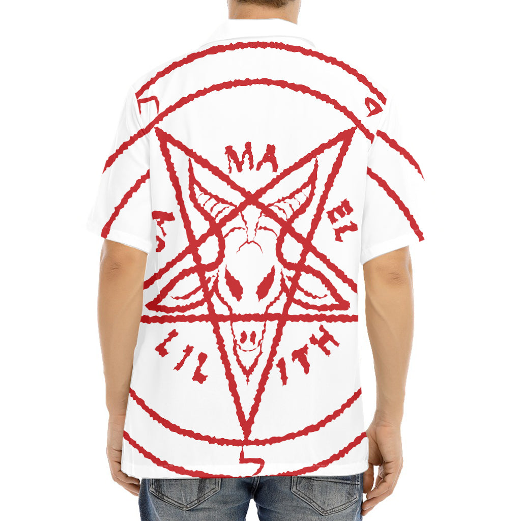 Red Satanic Pentagram Symbol Print Aloha Shirt