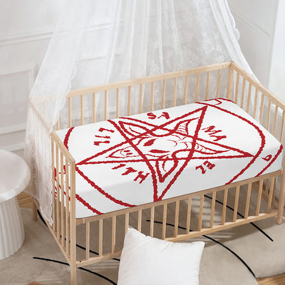 Red Satanic Pentagram Symbol Print Baby Crib Sheet