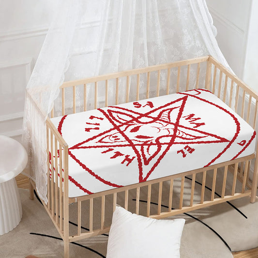 Red Satanic Pentagram Symbol Print Baby Crib Sheet