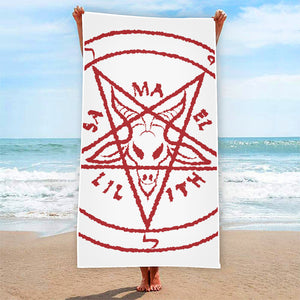 Red Satanic Pentagram Symbol Print Beach Towel