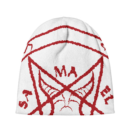 Red Satanic Pentagram Symbol Print Beanie