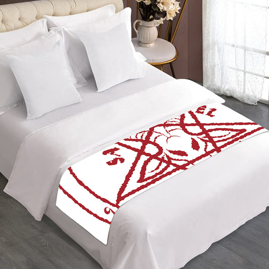 Red Satanic Pentagram Symbol Print Bed Runner