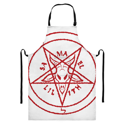 Red Satanic Pentagram Symbol Print Bib Apron With Pocket