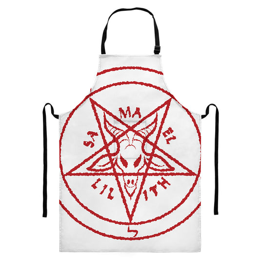 Red Satanic Pentagram Symbol Print Bib Apron With Pocket