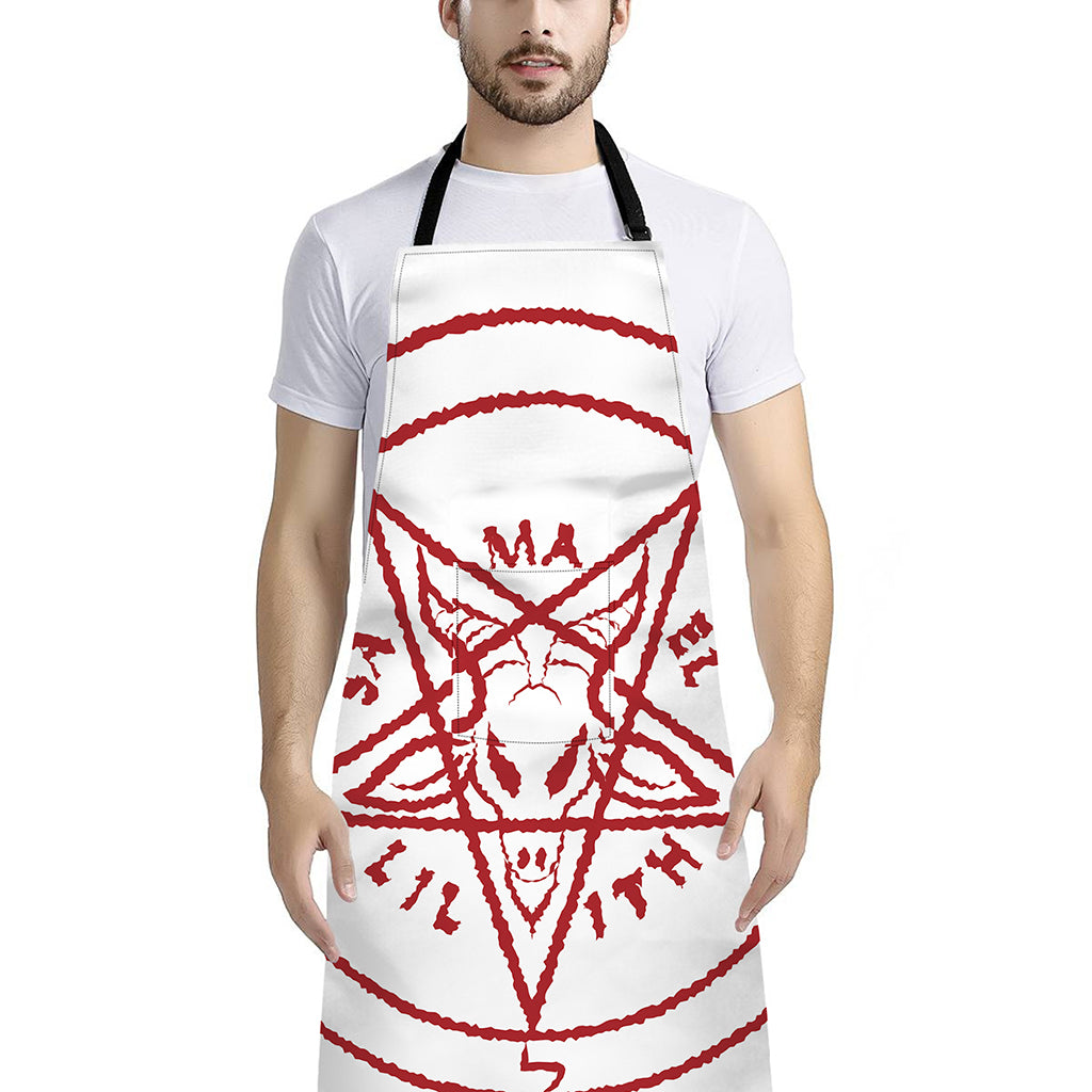 Red Satanic Pentagram Symbol Print Bib Apron With Pocket