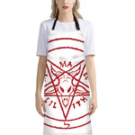 Red Satanic Pentagram Symbol Print Bib Apron With Pocket