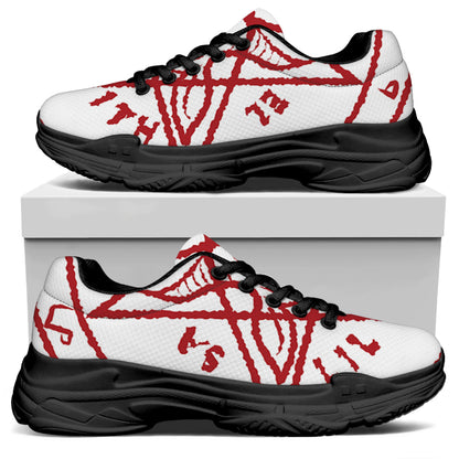 Red Satanic Pentagram Symbol Print Black Chunky Shoes