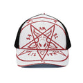 Red Satanic Pentagram Symbol Print Black Mesh Trucker Hat