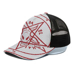 Red Satanic Pentagram Symbol Print Black Mesh Trucker Cap