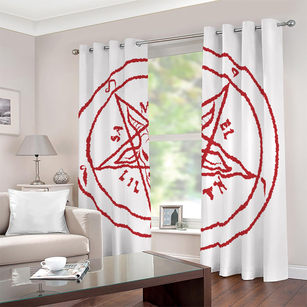 Red Satanic Pentagram Symbol Print Blackout Grommet Curtains