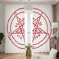 Red Satanic Pentagram Symbol Print Dimout Pencil Pleat Curtains