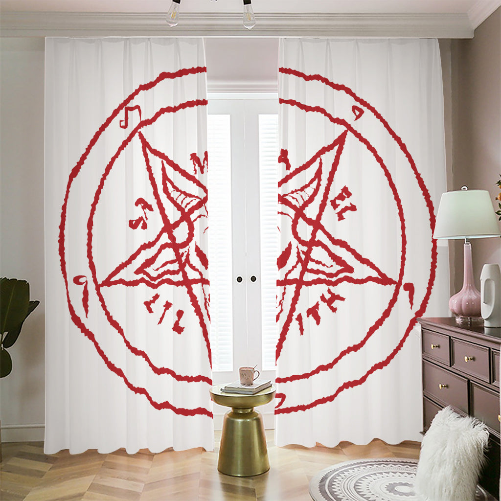 Red Satanic Pentagram Symbol Print Blackout Pencil Pleat Curtains