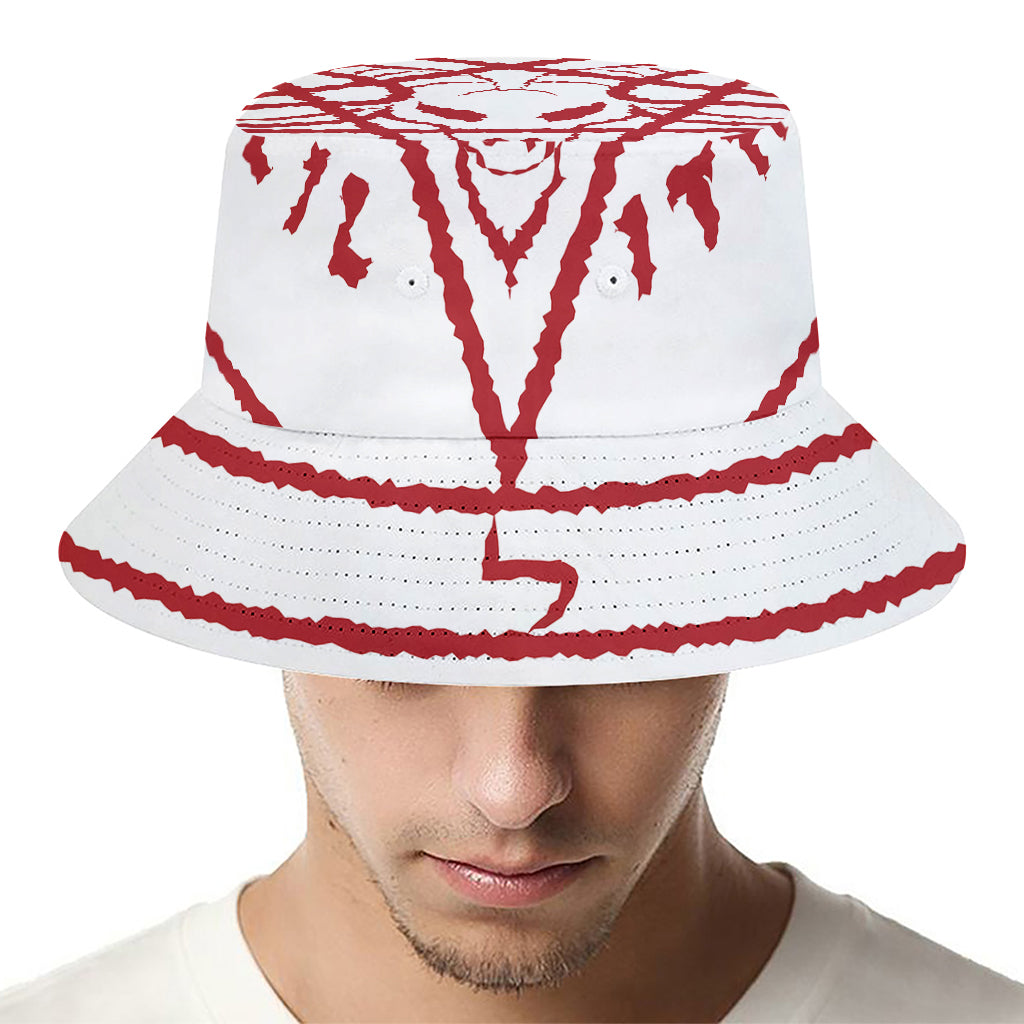 Red Satanic Pentagram Symbol Print Bucket Hat
